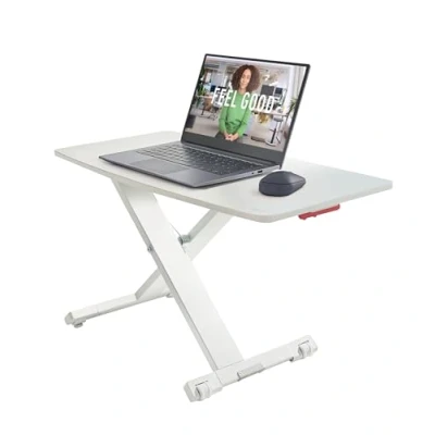 Abbildung von Leitz Schreibtisch Aufsatz, Kompakter, Höhenverstellbarer Aufsatz für Laptops, TÜV &amp; IGR zertifiziert, Schmal Platzsparend, 700 x 350 mm, Ergo Cosy Serie, Weiß Grau, 65330085