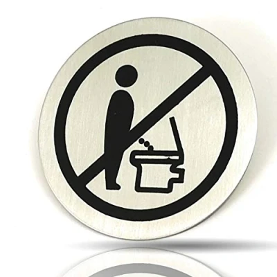 Abbildung von Kerafactum WC Schild im Sitzen pinkeln Bitte setzen Toilettenhinweis Hinweisschild Türschild Toiletten Rund aus Edelstahl Matt glänzend Pictogramm rundes Selbstklebend Toilette Hinweis