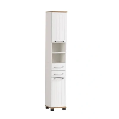 Abbildung von Schildmeyer Hochschrank Jelda 154220, matt weiß/Eiche Landhaus Dekor, 30,3 x 32,6 180,9 cm
