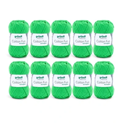 Abbildung von Gründl Cotton Fun Strickgarn/ Häkelgarn (weiches Garn aus 100% Baumwolle , OEKO TEX zertifiziert, 50 g/115 m, Nadelstärke: 3 4, 10 Knäuel á g), Froschgrün, 27.00 x 11.00 07.00 cm