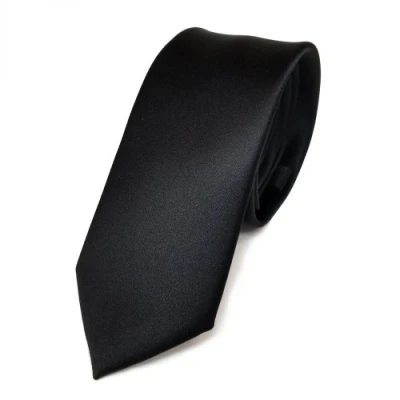 Abbildung von TigerTie Herren Krawatte 6 cm schmale Satin Tie in black schwarz einfarbig uni Business, festliche Veranstaltungen und Freizeit