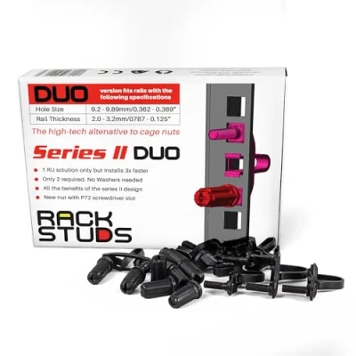 Abbildung von Rackstuds DUO50 1RU Series II Rack Mount Solution Müheloser Ersatz für herkömmliche Schrauben und Käfigmuttern &amp; Server Schrauben, Ideal Hardware Setup 50er Pack, Universelle
