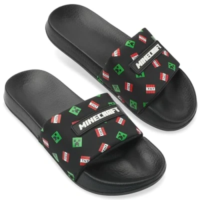 Abbildung von Minecraft Zehentrenner für Jungen, Schlappen Sandalen Kinder Geschenke Jungs (Schwarz Schlappen, 36 37 EU)