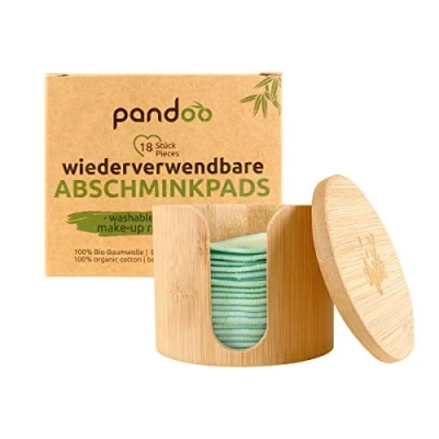 Abbildung von pandoo Wiederverwendbare und Waschbare Wattepads aus Bio Baumwolle Reusable Kosmetikpads, Make Up Entferner Pads umweltfreundliche Abschminkpads 18 Stück inkl. Waschbeutel Bambus Box