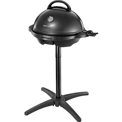 Abbildung von George Foreman Grill 2in1 Elektrogrill [Testsieger]: Standgrill &amp; Tischgrill (Innen Außennutzung, Balkon Küche, Ø44,5cm, Temperaturanzeige, Fettauffangschale, 2400W) Kugelgrill 22460 56, Schwarz