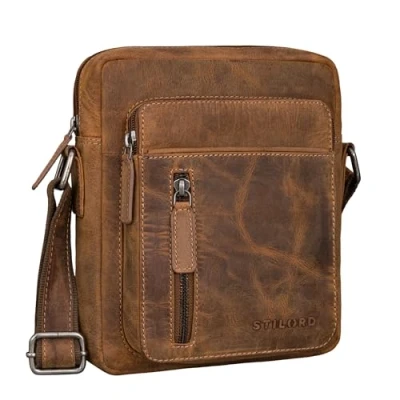Abbildung von STILORD &#039;Dain&#039; Schultertasche Herren Leder Umhängetasche Herrentasche zum Umhängen Herrenhandtasche Echt Crossbody Bag Ledertasche Vintage Tasche klein Echtleder, Farbe:bergamo braun
