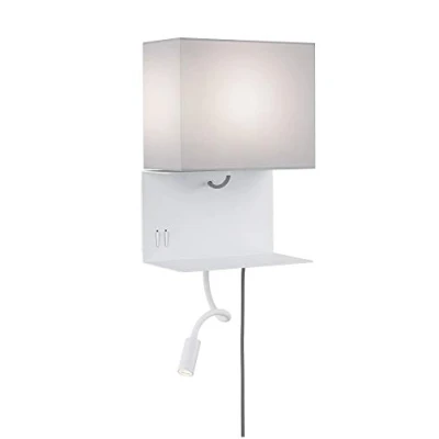 Abbildung von Paulmann 78913 LED Wandleuchte Merani mit Ablage incl. 1x2,5 Watt Wand Leselampe Grau, Weiß Leseleuchte Metall, Stoff Wandlampe 3000 K E27