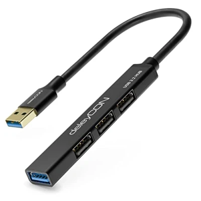 Abbildung von deleyCON USB A HUB 4 Port Verteiler (1x USB3.0 / 3X USB2.0) Aluminium Gehäuse, 15cm, Für PC, Laptop, Notebook Schwarz