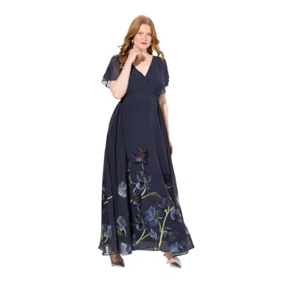 Abbildung von Ulla Popken Floral Layered CAP Sleeve GOWN Jerseykleid, Damen, Größe: 50/52, Night blue