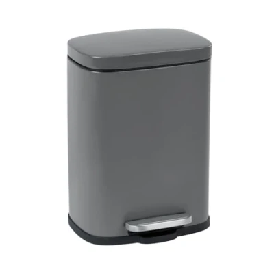 Abbildung von WENKO Treteimer Mod. Leno grau mit Tretfunktion Absenkautomatik aus lackiertem Stahl 5l Fassungsvermögen ideal für Bad Büro Maße 21,5 x 29,5 19 cm