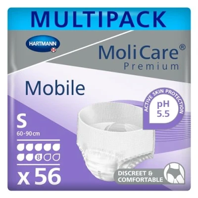 Abbildung von MoliCare Premium Mobile Einweghose: Diskrete Anwendung bei Inkontinenz für Frauen und Männer, 8 Tropfen, Gr. S (60 90 cm Hüftumfang), 4x14 Stück