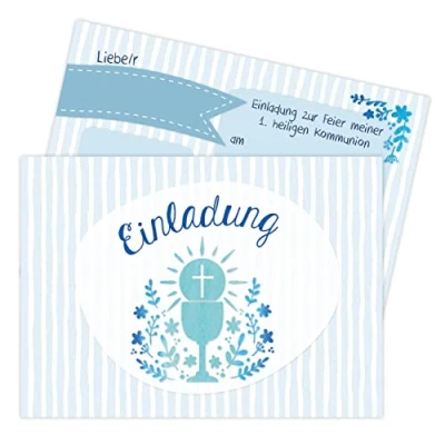 Abbildung von Papierdrachen 12 Einladungskarten zur Kommunion Motiv Kelch blau Einladung Heiligen für Mädchen und Jungen DIN A6 Set 1