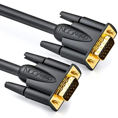 Abbildung von deleyCON 15m VGA Kabel 15 polig S Monitorkabel D Sub Stecker 1080p Full HD 3 fach geschirmt Knickschutz vergoldete Kontakte Schwarz