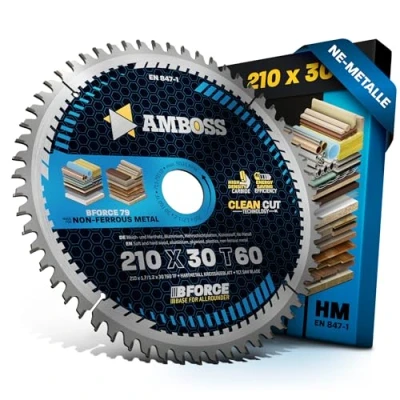 Abbildung von HM Kreissägeblatt 210x30 Z60 Trapez Flachzahn für Aluminium. AMBOSS WERKZEUGE® Sägeblatt 210mm komp. zu Powerplus POWX0550 Scheppach PL75 HS80. Festool. Einhell. Dewalt uvm.
