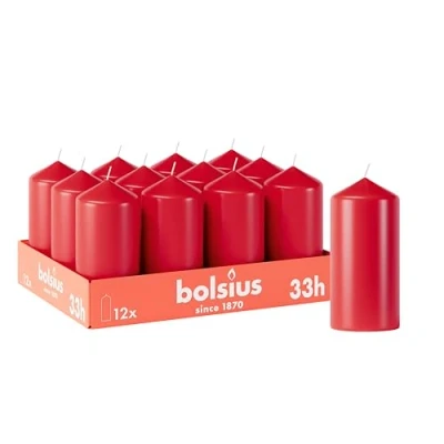 Abbildung von Bolsius Glatte Stumpenkerzen Rot 12 Stück x 7 cm Dekorative Haushaltkerzen Brenndauer 33 Stunden Unparfümierte Enthält Natürliches Pflanzenwachs Ohne Palmöl