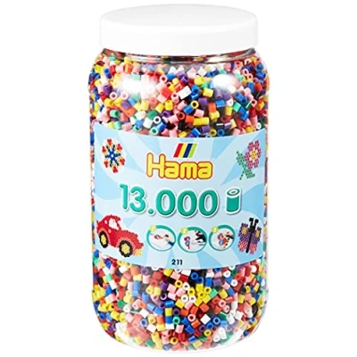 Abbildung von Hama Perlen 211 00 Bügelperlen XXL Dose mit ca. 13.000 bunten Midi Bastelperlen Durchmesser 5 mm im 10 Farben Mix, kreativer Bastelspaß für Groß und Klein