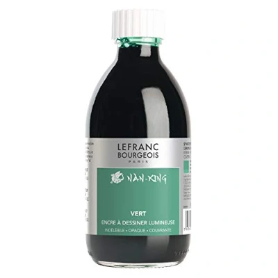 Abbildung von Lefranc Bourgeois 059096 Nan King Kalligrafie und Zeichentusche, pigmentierte Tusche, hohe Farbbrillanz, Leuchtkraft für feinste Zeichnungen, &amp; Skizzen, 250ml Flasche Grün