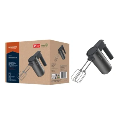 Abbildung von Grundig Delisia Novus™ HM 7140 Handmixer, 500 W Leistung, 4 Geschwindigkeitsstufen + Turbostufe, Hochwertige Edelstahl Aufsätze, Soft Start: Antispritz Funktion, Dark Inox/Schwarz