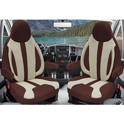Abbildung von BREMER SITZBEZÜGE Maß Piloten Schonbezüge Sitzbezüge kompatibel mit Wohnmobil Ducato Weinsberg Adria Dethleffs Zubehör 2er Schonbezug Set inkl. Armlehnen Bezüge in Braun/Beige WPL412
