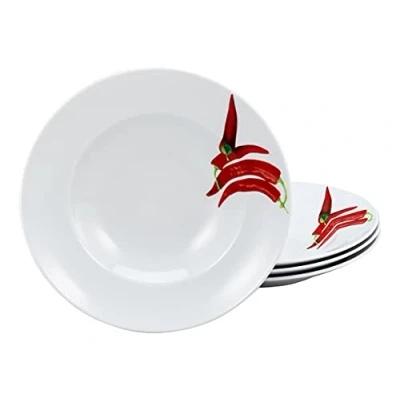 Abbildung von CreaTable, 23436, Serie BASILIKUM, 4 teiliges Geschirrset, Pastateller aus Porzellan, spülmaschinen und mikrowellengeeignet, Made in Europe