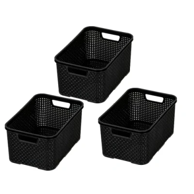 Abbildung von BranQ Home essential Korb in Rattan Design 3er Set Grösse S 7l, BPA frei Kunststoff PP, Schwarz, 28,5x19,5x12,9 cm, 3 Stk.