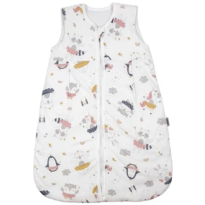 Abbildung von TupTam Schlafsack Baby 2.5 TOG Atmungsaktiver Ganzjahresschlafsack für Kinder, OEKO TEX zertifiziert, Farbe: Feen Tiere Gelb Rosa Blau Grau, Größe: 104 110