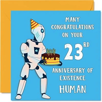 Abbildung von Lustige Geburtstagskarte zum 23. Geburtstag für Männer und Frauen, Roboter Droide, Happy Birthday Karte Sohn, Tochter, Bruder, Schwester, Enkel, Enkelin, Nichte, Neffe, Onkel, 145 mm x mm,