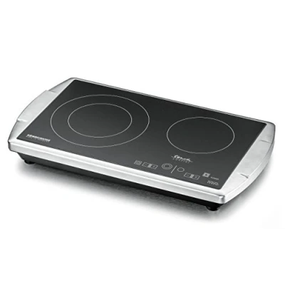 Abbildung von ROMMELSBACHER Doppelkochplatte CT 3403/TC Made in Germany, SCHOTT CERAN®Kochfläche, 2 Kochzonen, energiesparend, kurze Aufheizzeit, 9 Leistungsstufen, Touch Control, Überhitzungsschutz, Edelstahl