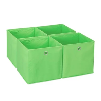 Abbildung von Relaxdays Aufbewahrungsbox 4er Set, Faltbare Regalboxen, HxBxT: 30 x cm, Grifflöcher, Faltboxen für Regale, grün