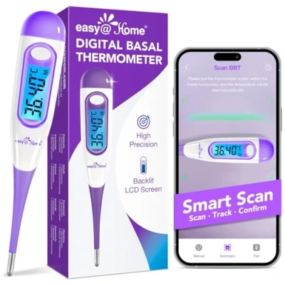 Abbildung von Basalthermometer Fruchtbarkeitsthermometer zur Zykluskontrolle und Eisprung Tracking mit Premom APP, Digitales Thermometer blauer Hintergrundbeleuchtung LCD Anzeige