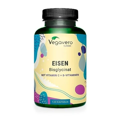 Abbildung von Eisen BISGLYCINAT Vegavero® 30 mg Mit natürlichem Vitamin C, Folsäure Quatrefolic®, B12, B6 &amp; B2 VEGAN Ohne Zusätze 120 Kapseln