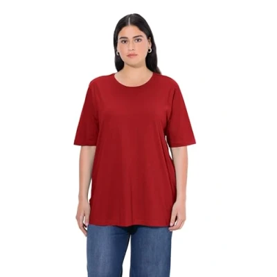 Abbildung von Ulla Popken, Damen, große Größen, Basic Shirt, Rundhals Mohn 54 56