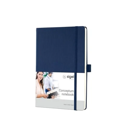 Abbildung von SIGEL CO657 Premium Notizbuch liniert, A5, Hardcover, blau, aus nachhaltigem Papier Conceptum mit Seitenzahlen, Inhaltsverzeichnis, Stiftschlaufe, Falttasche