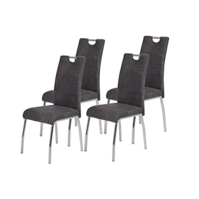 Abbildung von Hela Tische, 4er Set Esszimmerstuhl Küchenstuhl Susi, Mikrofaser Vinatge Anthrazit, Metallgestell + Griff Chrom