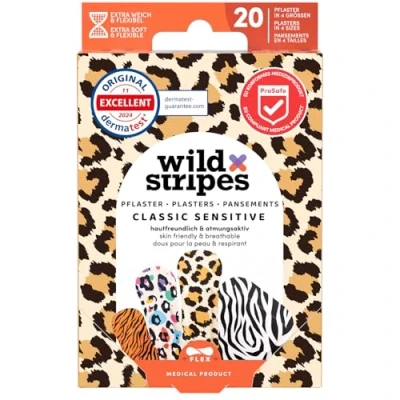 Abbildung von Wild Stripes Pflaster Set I Fingerpflaster Classic Sensitive Animal Hautfreundlich und Atmungsaktiv Hypoallergen Wundpflaster Wasserresistent 24h Schutz 20 Stück