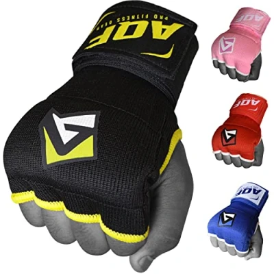 Abbildung von AQF Boxing Innenhandschuhe Handumschläge Faustpolsterbandagen MMA Gel Strap Mitts Kickboxing (Schwarz, L)