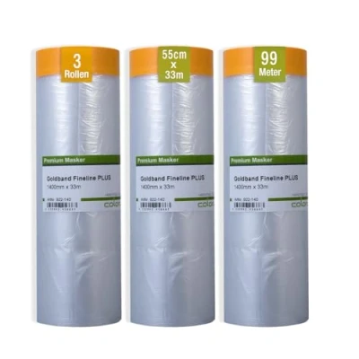 Abbildung von Colorus 3 x Goldband Abdeckfolie mit Klebeband 140cm 33m (99m) Malerband Abklebeband Folie, Innen u. Außen Folie zum Fenster abkleben