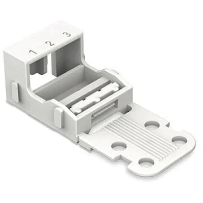 Abbildung von WAGO Befestigungsadapter 221 503 für 3 Leiter Klemmen, 4 mm², 10 Stück, Schraubbefestigung Verbindungsklemmen, geeignet stehende und liegende Montierung, weiß
