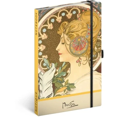 Abbildung von NOTIQUE Notizbuch Gepunktet mit Gummiband 13x21cm ca. A5, Designer Hardcover Notebook Dotted, Notizblock, Notizheft, Journal, Tagebuch für Erwachsene, Damen (Alphonse Mucha Stift)