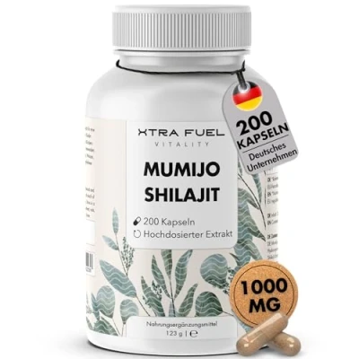 Abbildung von Shilajit Original Kapseln 1000mg Tagesdosis 200 (hochdosiert) Mumijo Extrakt (10:1 Formel) 80% Fulvinsäure, 12% Huminsäure, +85 Mineralien Vegan + Geprüft