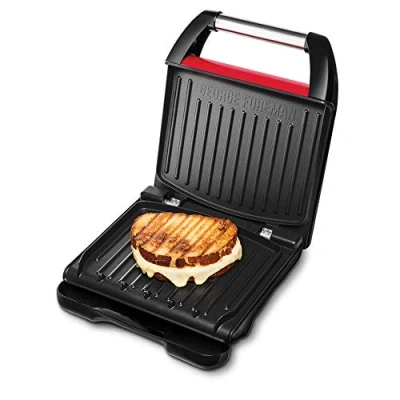 Abbildung von George Foreman Kontaktgrill &amp; Panini / Sandwichgrill [Größe 28x17cm für 5 Portionen] Family Steel Rot (für Fleisch, Fisch und Gemüse, Sandwichmaker, Reduziert bis zu 42 % Fett) 25040 56