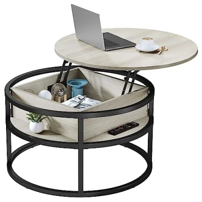 Abbildung von YITAHOME Couchtisch Rund mit Hebeplatte, Wohnzimmertisch verstecktem Ablagefach, Beistelltisch Stauraum für Home Office, Runder Mitteltische Wohnzimmer