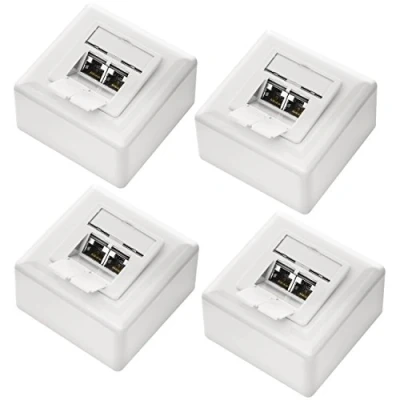 Abbildung von deleyCON 4x CAT6 Universal Netzwerkdose 2x RJ45 Port Geschirmt Aufputz oder Unterputz 1 Gigabit Ethernet Netzwerk EIA/TIA 568A&amp;B Weiß