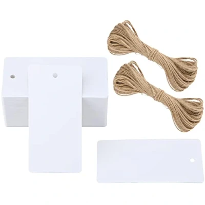 Abbildung von 100 Stk Geschenkanhänger Groß, 300g/m² Kraftpapier Etiketten Tags, 4.5 x 9 CM Anhänger mit Jute Schnur