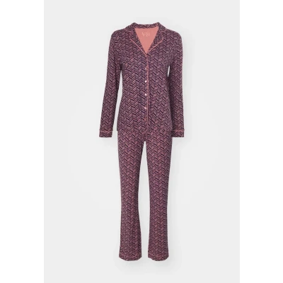 Abbildung von Lascana COSY Classic SET Nachtwäsche Set, Damen, Größe: 32/34, Dunkelblau/bordeaux