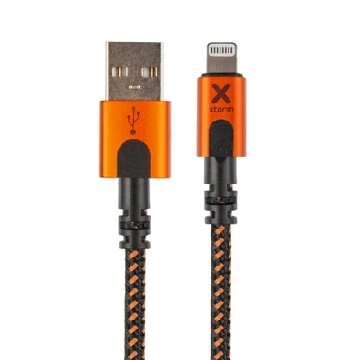 Abbildung von Xtorm Xtreme USB to Lightning Cable (1,5m), biegesicher &amp; robust (33% Aluminium, 54% Nylongeflecht), inkl. Kabelbinder, 13% Dupont™ Kevlar® Faser, XFLEX Technologie, Schwarz/Orange