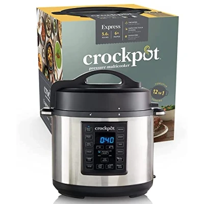 Abbildung von Crock Pot Express Kocher programmierbarer 12 in 1 Multikocher mit Schongarer sowie Dämpf und Sauté Funktion 5,6 Liter (67 Personen) Edelstahl [CSC051X]