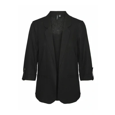 Abbildung von VERO MODA Damen Legeres Blazer Jackett mit Dreiviertel Arm Leichter Sakko Eleganter Business Shacket, Farben:Schwarz, Größe:XS