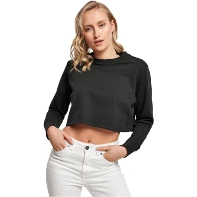 Abbildung von Build Your Brand Damen Ladies Terry Cropped Crew Pullover Sweater, Schwarz, XL EU