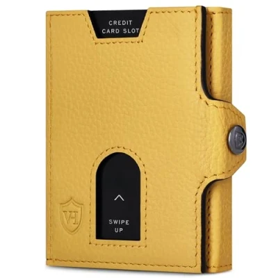Abbildung von VON HEESEN Slim Wallet mit Münzfach &amp; RFID Schutz Leder Geldbörse Herren klein Mini Geldbeutel Damen Portmonee Kartenetui Echtleder Karten Portemonnaie Kreditkartenetui Gelb